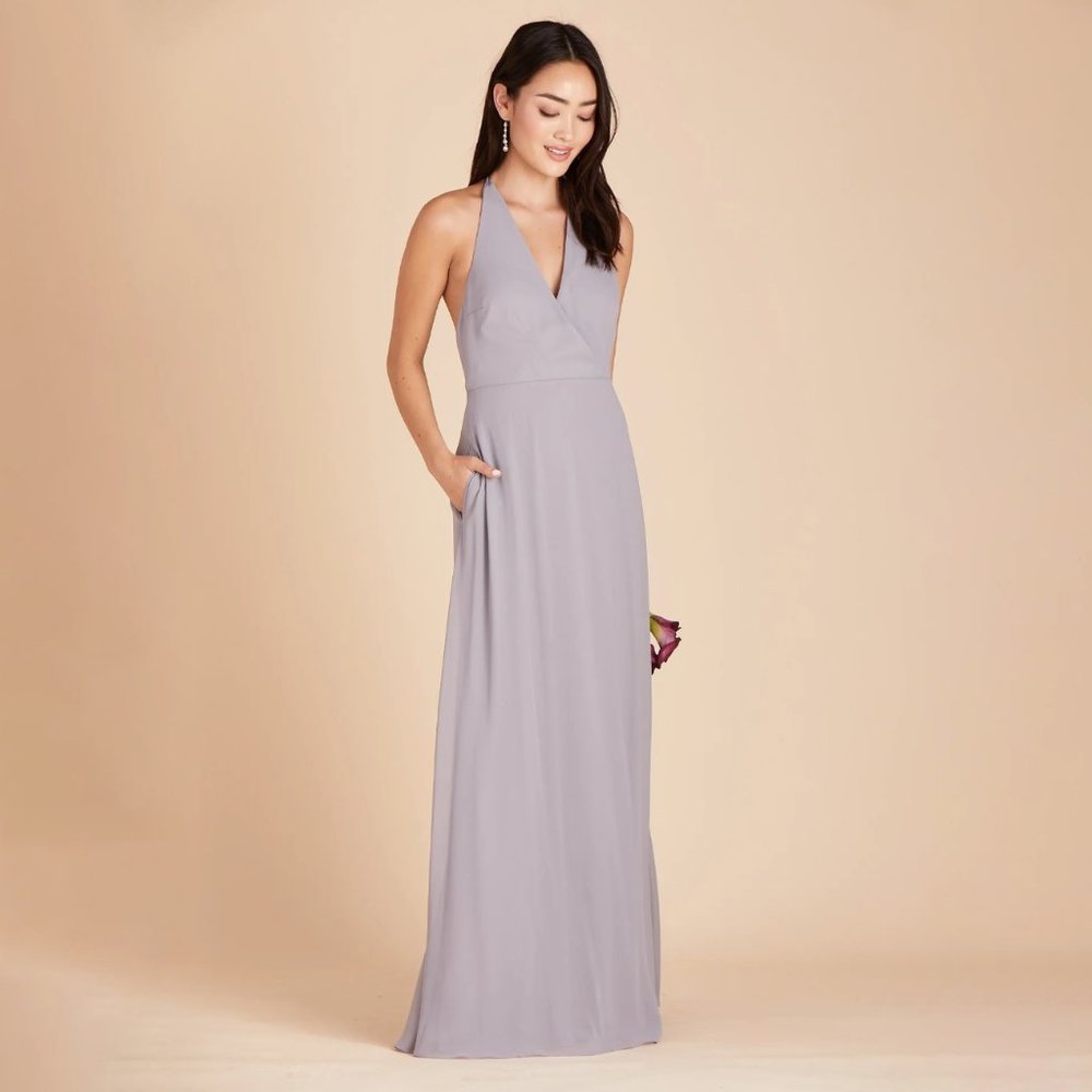 NEW Birdie Gray Moni Silver Gray Chiffon Knit Convertible Bridesmaid Dress Sz M
